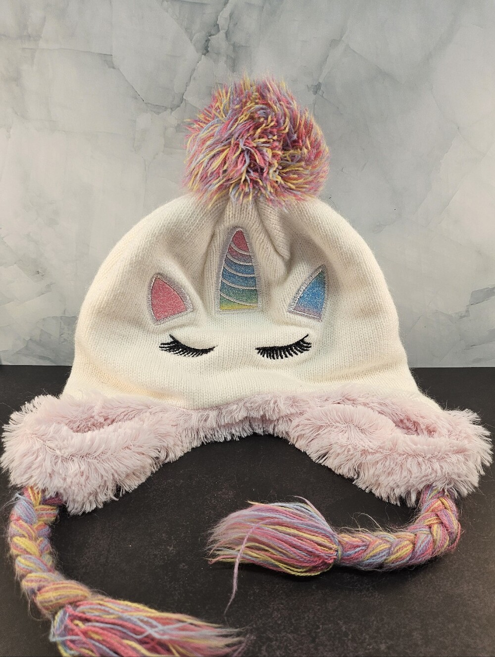 Capelli of New York Cream and Light Pink Faux Fur Beanie
